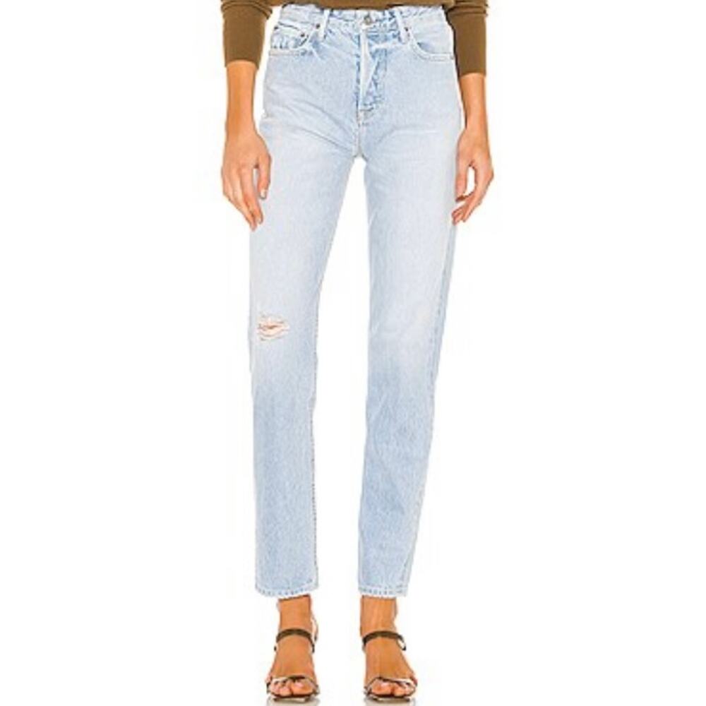 GRLFRND Button Fly Super High Rise Straight Leg Helena Jeans in Back On Size 32